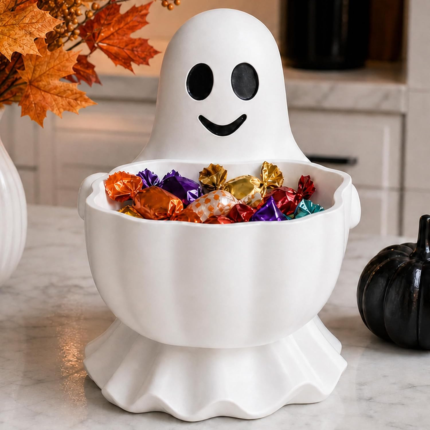 ENJOLLY Halloween Decor Cute Ghost Candy Bowl Durable Resin Snack Holder | Amazon (US)