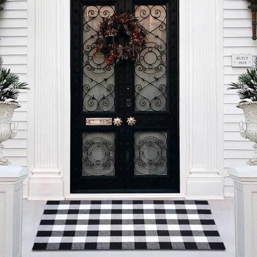 Buffalo Plaid Area Rug - 27.5x43 Inches, Black and White Checkered, Washable Cotton, Ideal for Fr... | Amazon (US)