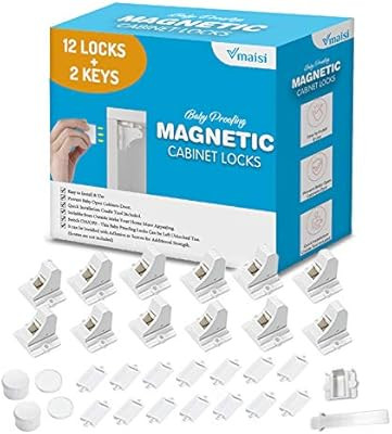 Vmaisi Adhesive Magnetic Cabinet Locks (12 Locks and 2 Keys) | Amazon (US)