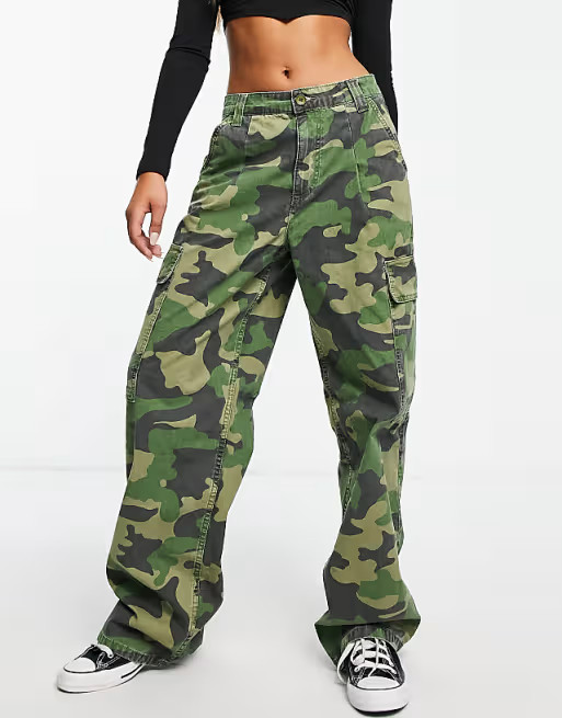 ASOS DESIGN oversized cargo pants in khaki camo | ASOS (Global)