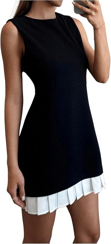 Milumia Women's Pleated Hem Mini Dress Fitted Bodycon Short Dress | Amazon (US)