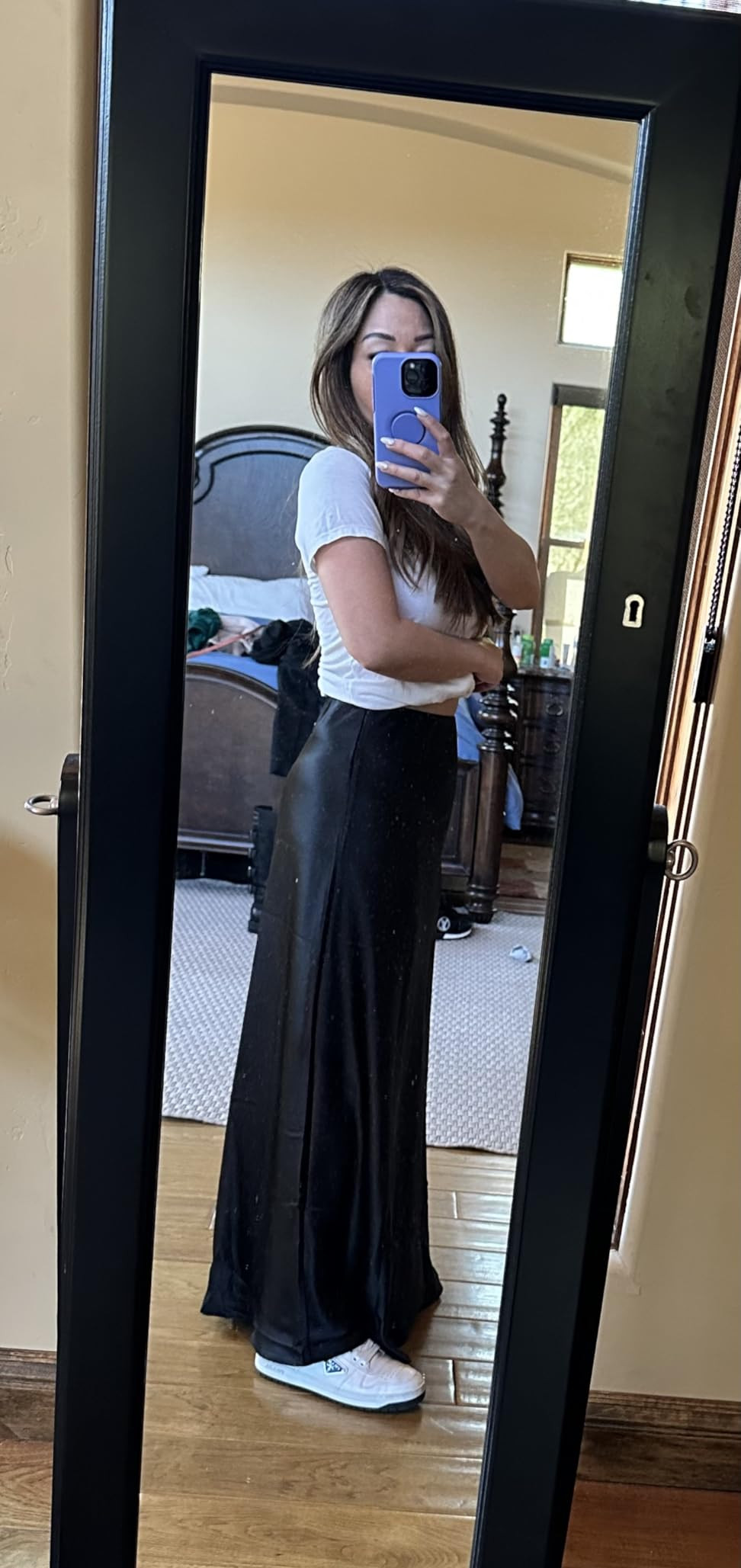 Women's Satin High Waisted Maxi Skirts Hidden Elasticized Waistband A Line Long Skirt | Amazon (US)