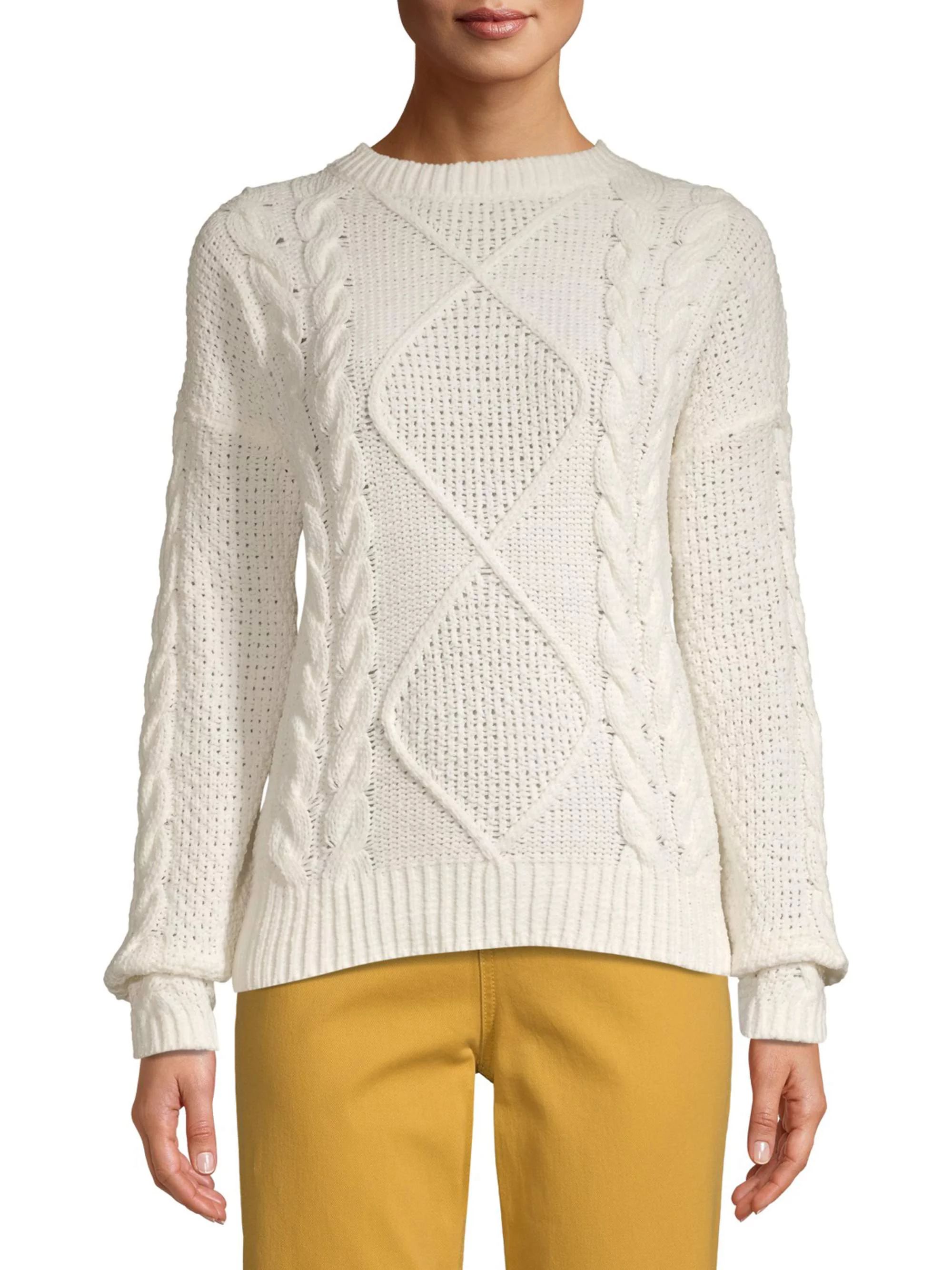 Time and Tru Cableknit Chenille Sweater Women's | Walmart (US)