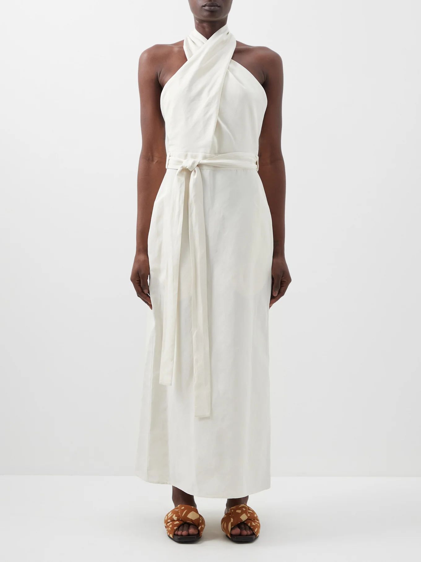 Cross-front silk-blend halter dress | Raey | Matches (US)