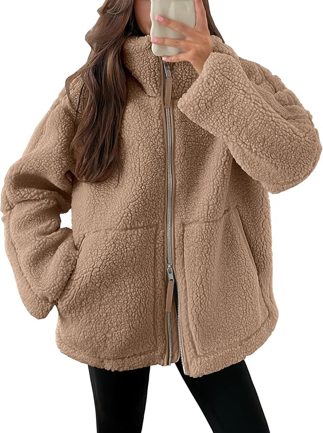 ANRABESS Womens Fleece Jacket Fall Zip Up Sherpa Fuzzy Coats Winter Oversized Outerwear Clothes W... | Amazon (US)