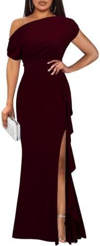WOOSEA Women's Elegant Sleeveless Off Shoulder Sexy Ruffle Split Style Evening Formal Party Maxi ... | Amazon (US)