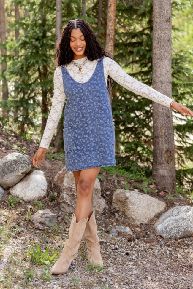 Hazel Floral Denim Mini Dress | Pink Lily