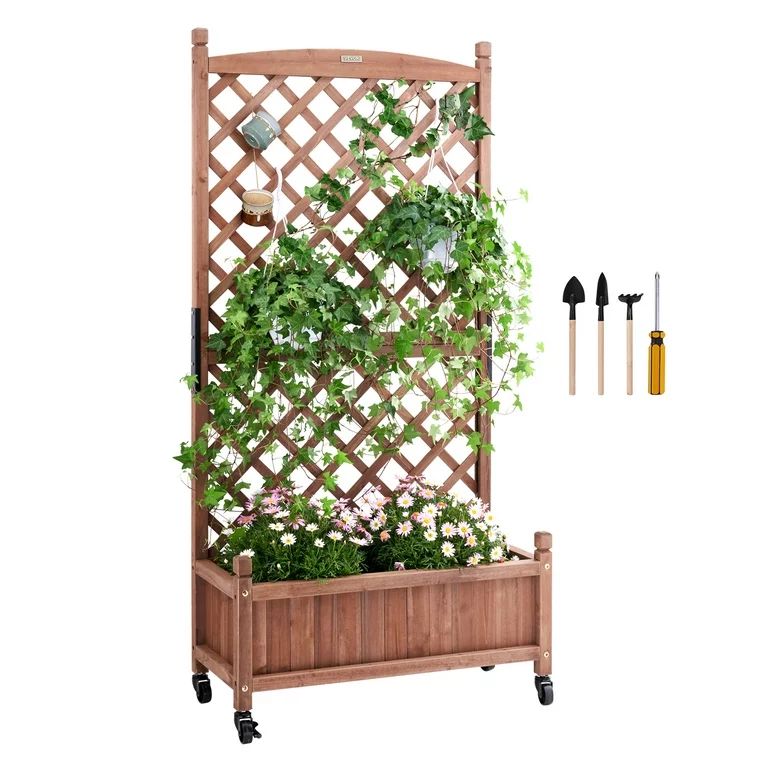 BENTISM Raised Garden Bed with Trellis, 30" x 13" x 61.4" Outdoor Raised Wood Planter with Draina... | Walmart (US)