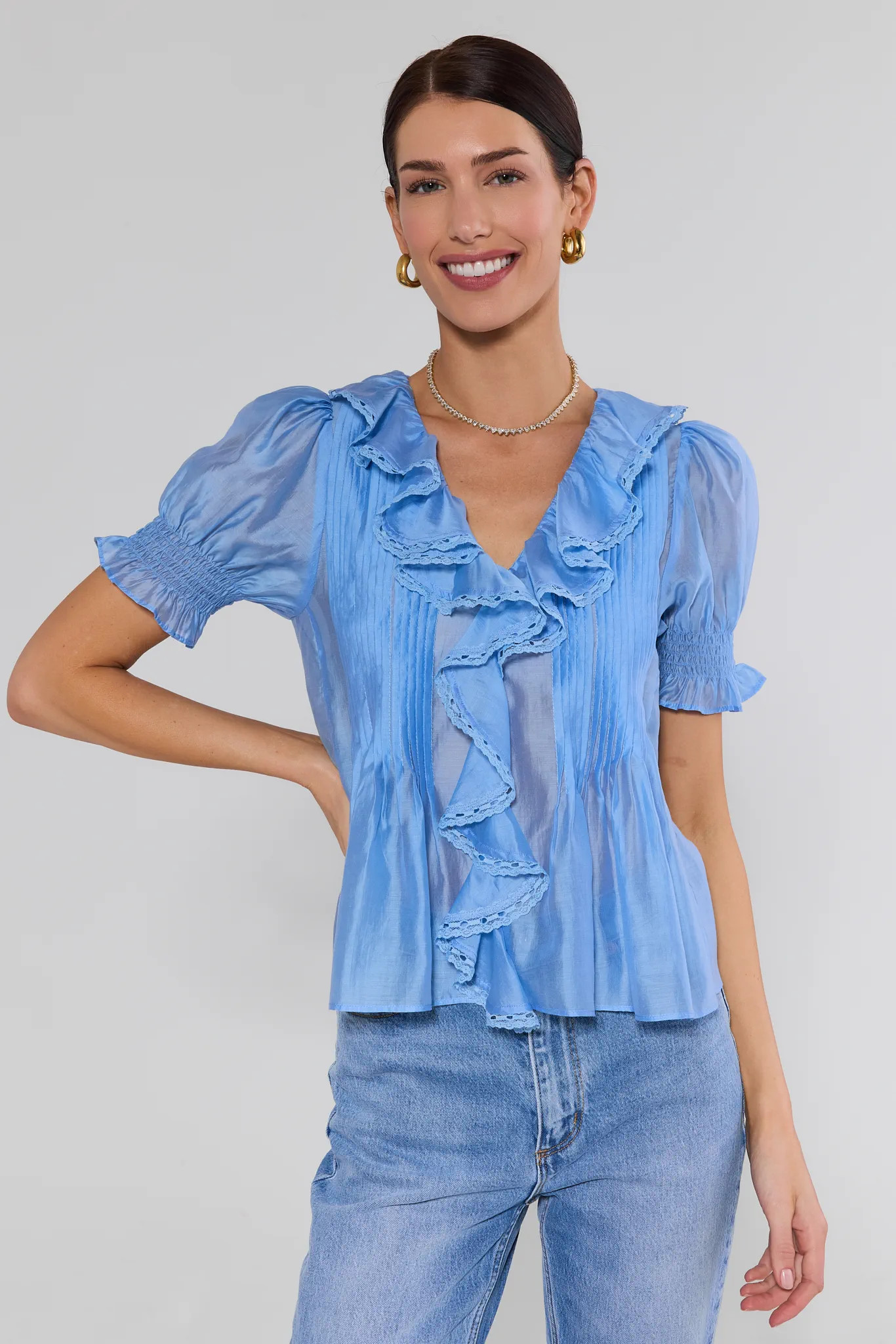 Noah Blue Ruffle Top | Avara