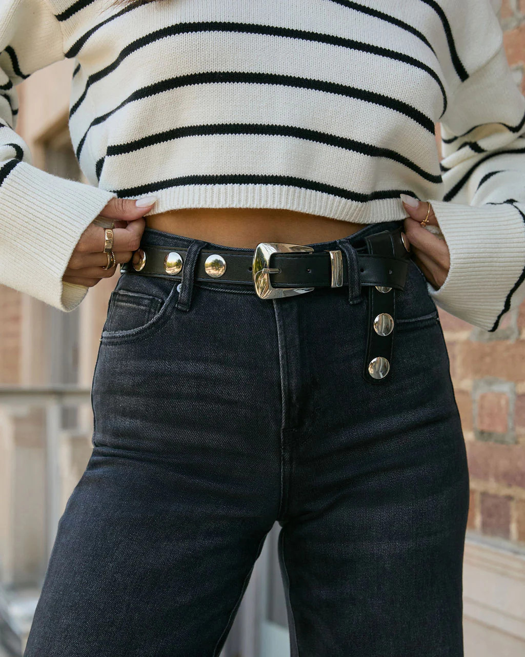 Cartago Studded Skinny Belt - Black / O/S | VICI