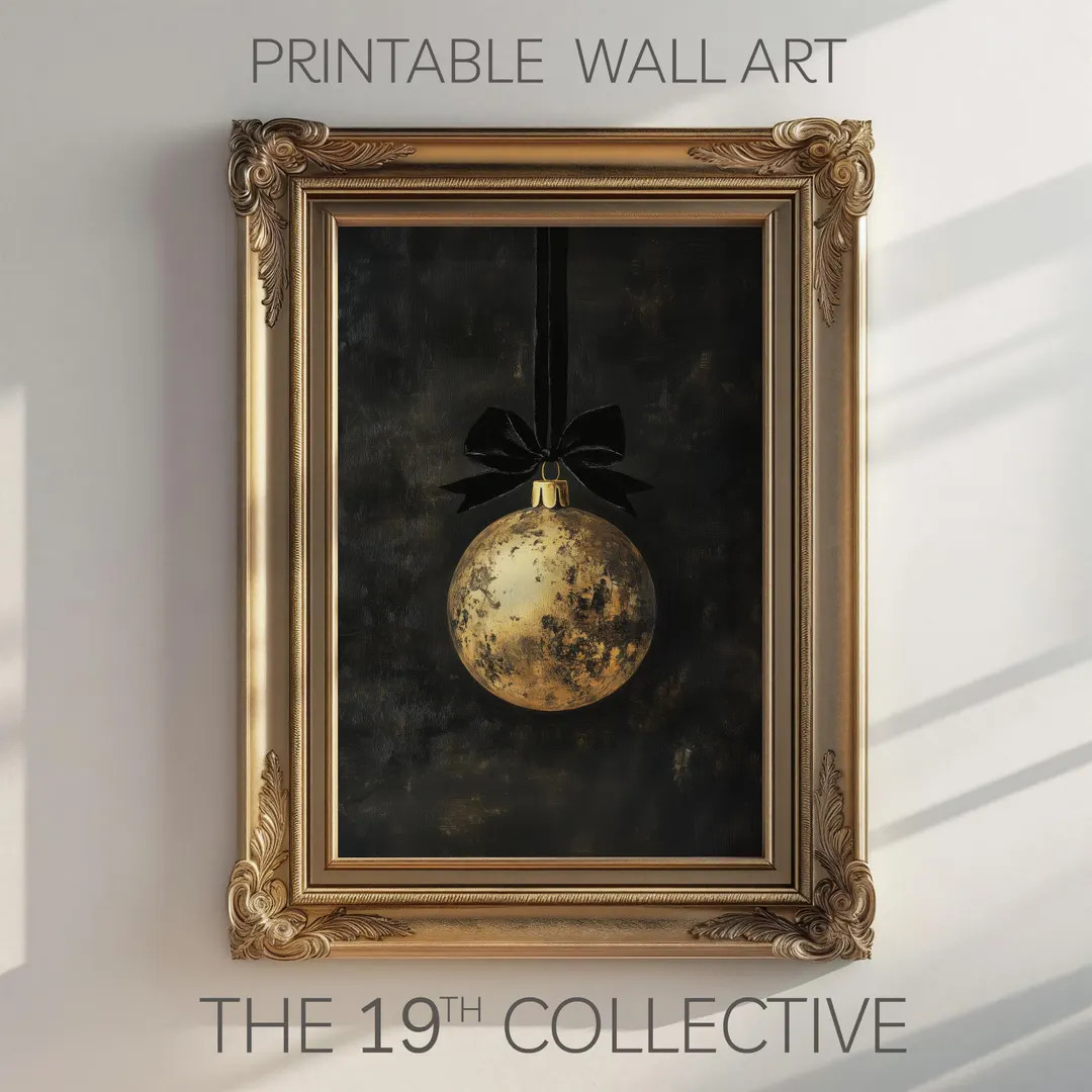 Gold Christmas Ornament Printable, Moody Christmas Decor, Christmas Print, Vintage Christmas Prin... | Etsy (US)