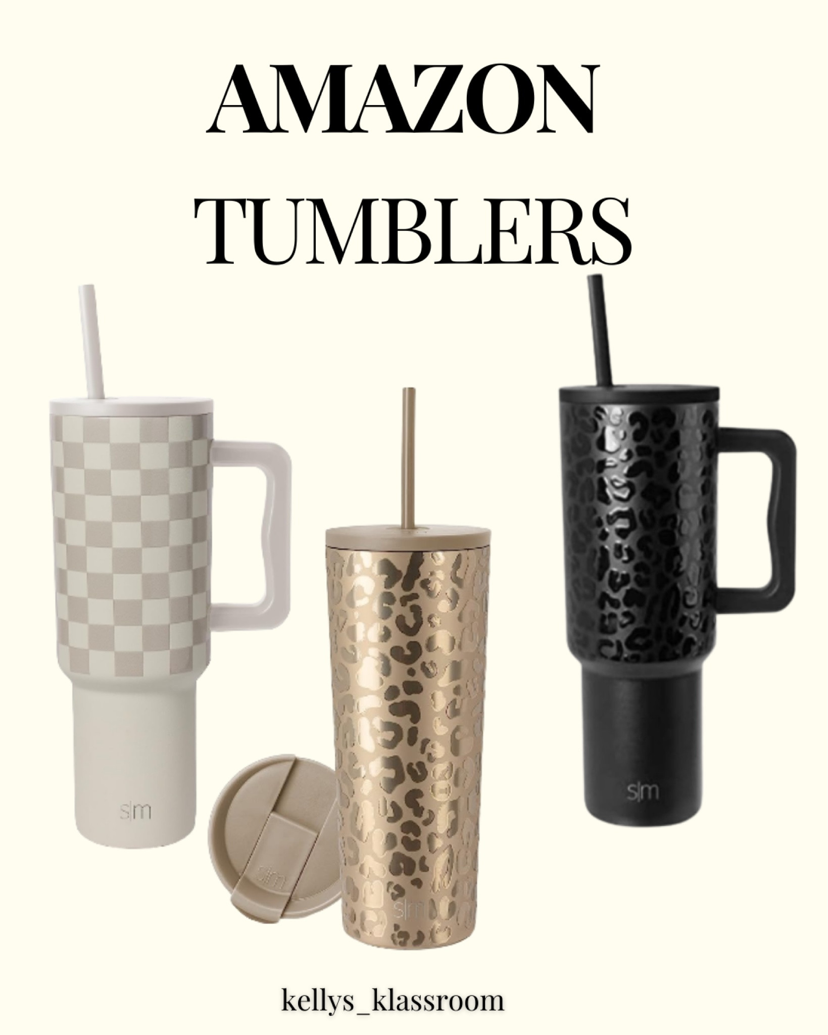 Stanley tumbler lookalikes but less expensive AND they don’t leak! They fit in your cup holder perfectly too. They have so many different colors but I am loving this checkered simple modern tumbler! 

#LTKFind #LTKSeasonal #LTKunder50