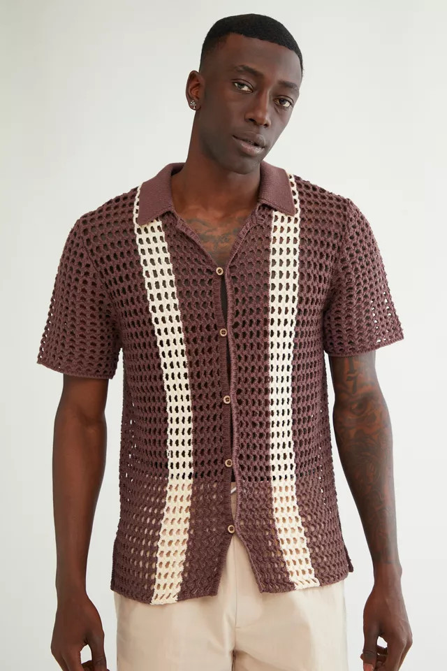 BDG Garden Crochet Button Up Short Sleeve Sweater | Urban Outfitters (US and RoW)