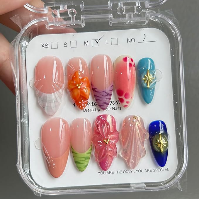Small size Press On Nails - Handmade Unique Almond Fake Nails, Thick Acrylic and Muti-Layer Gel F... | Amazon (US)