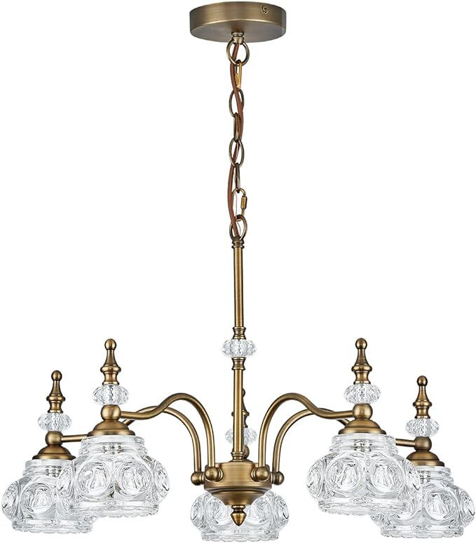 ZILANL Vintage 5 Lights Gold Glass Pendant Lighting Rustic Style Chandelier Matte Brushed Antique... | Amazon (US)