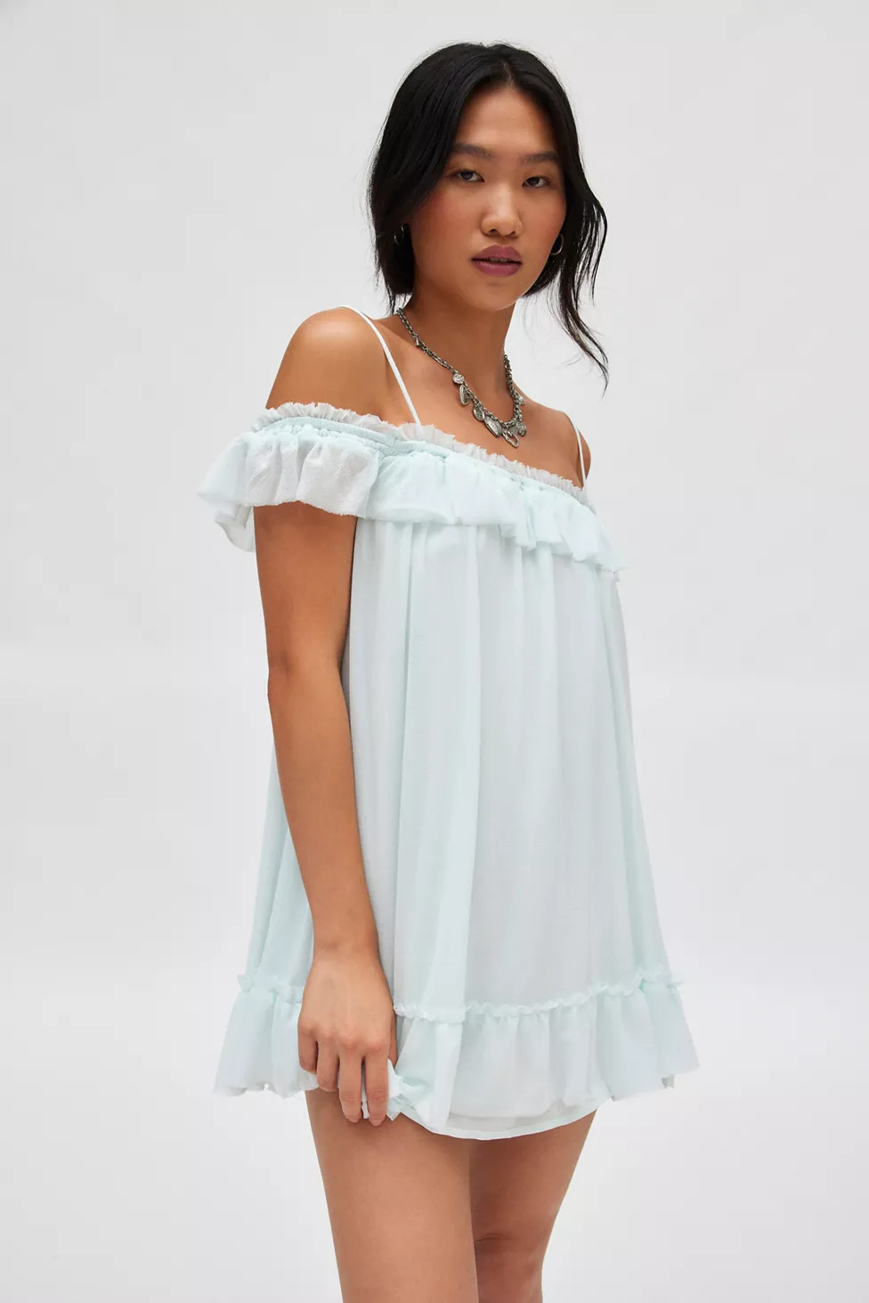 Kimchi Blue Stella Off-The-Shoulder Babydoll Mini Dress | Urban Outfitters (US and RoW)