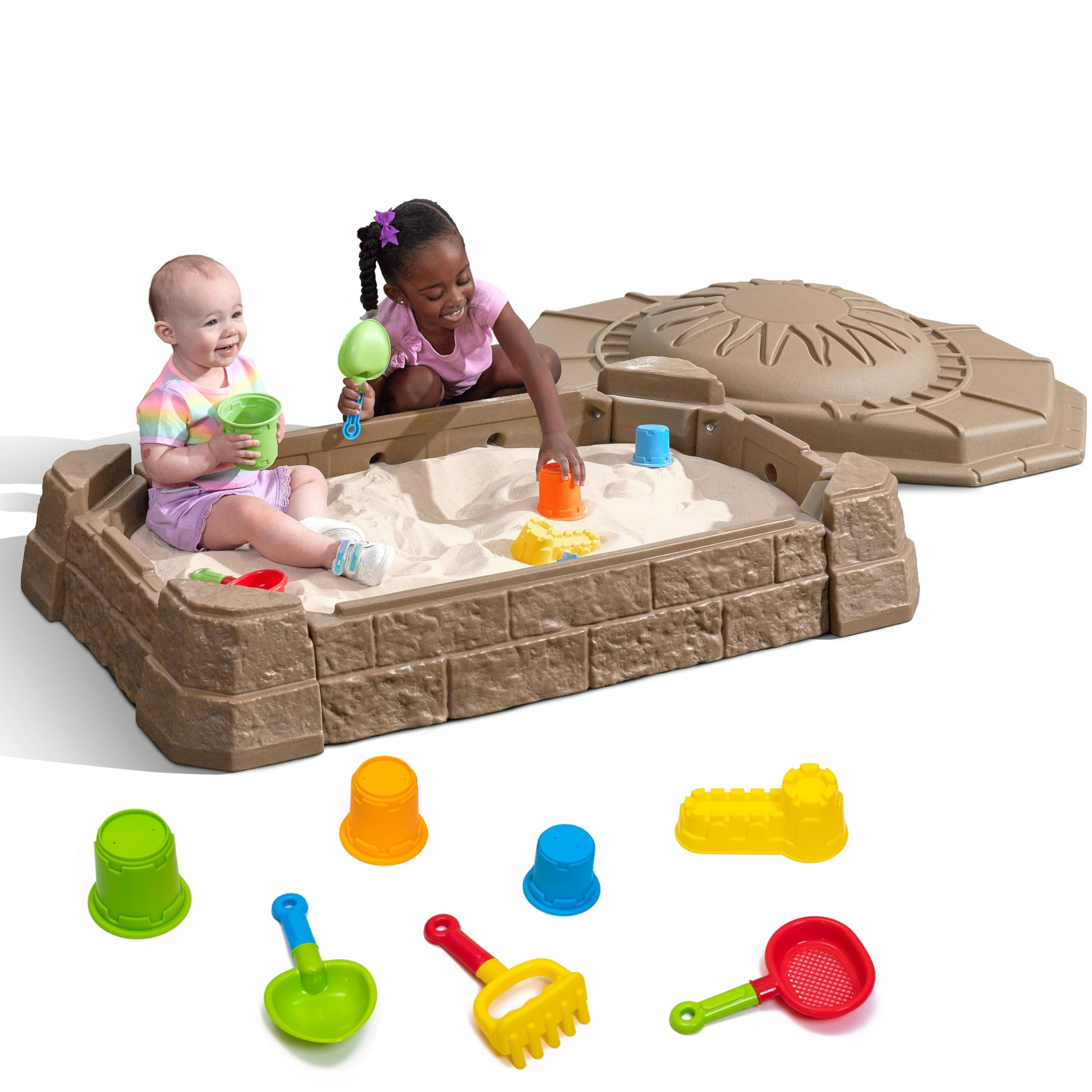 Step2 Naturally Playful Sandbox II, Kids Sand Activity Sensory Play Pit, Summer Outdoor Toys, 7 P... | Amazon (US)