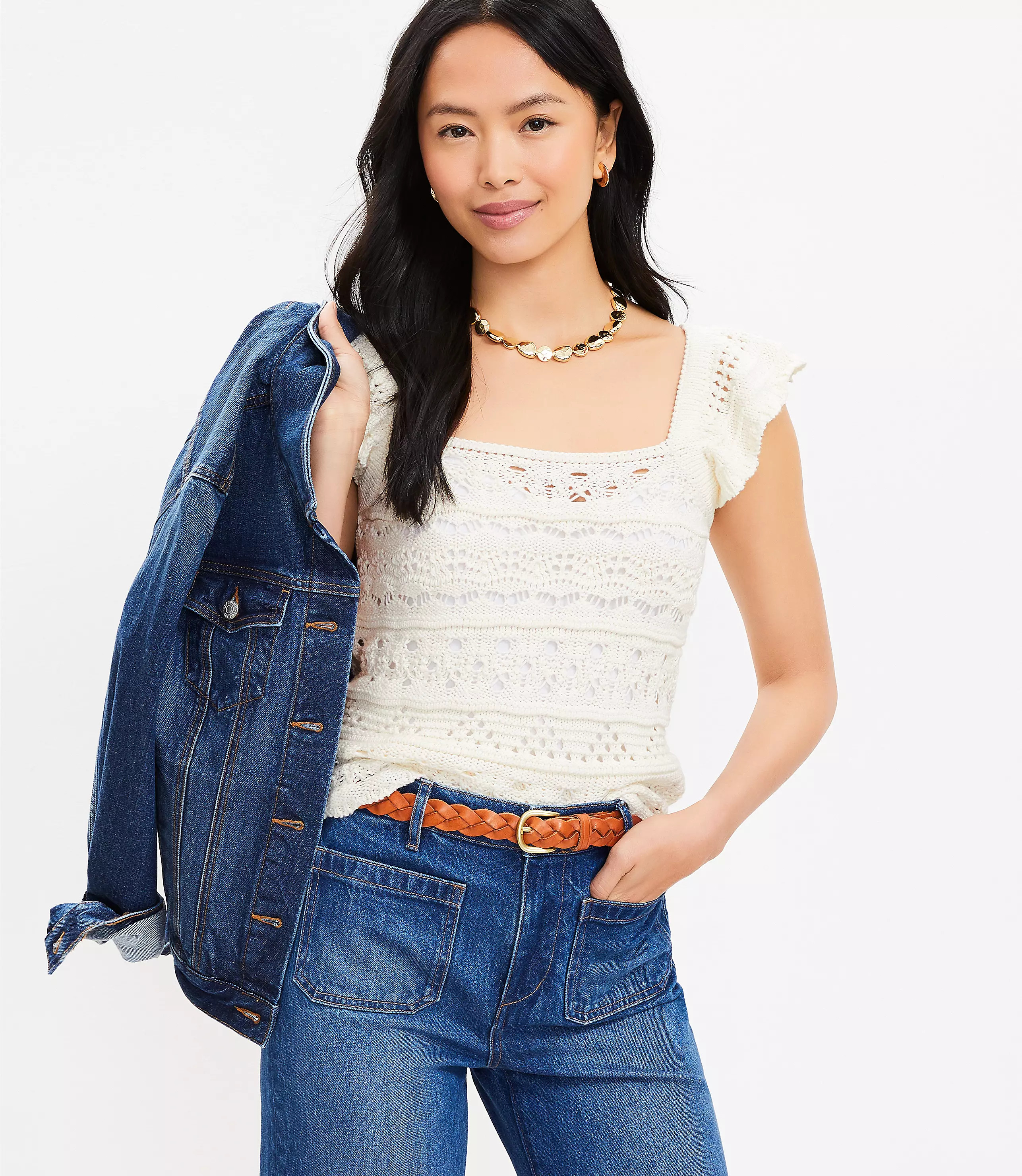 Crochet Ruffle Sweater Tank Top | LOFT