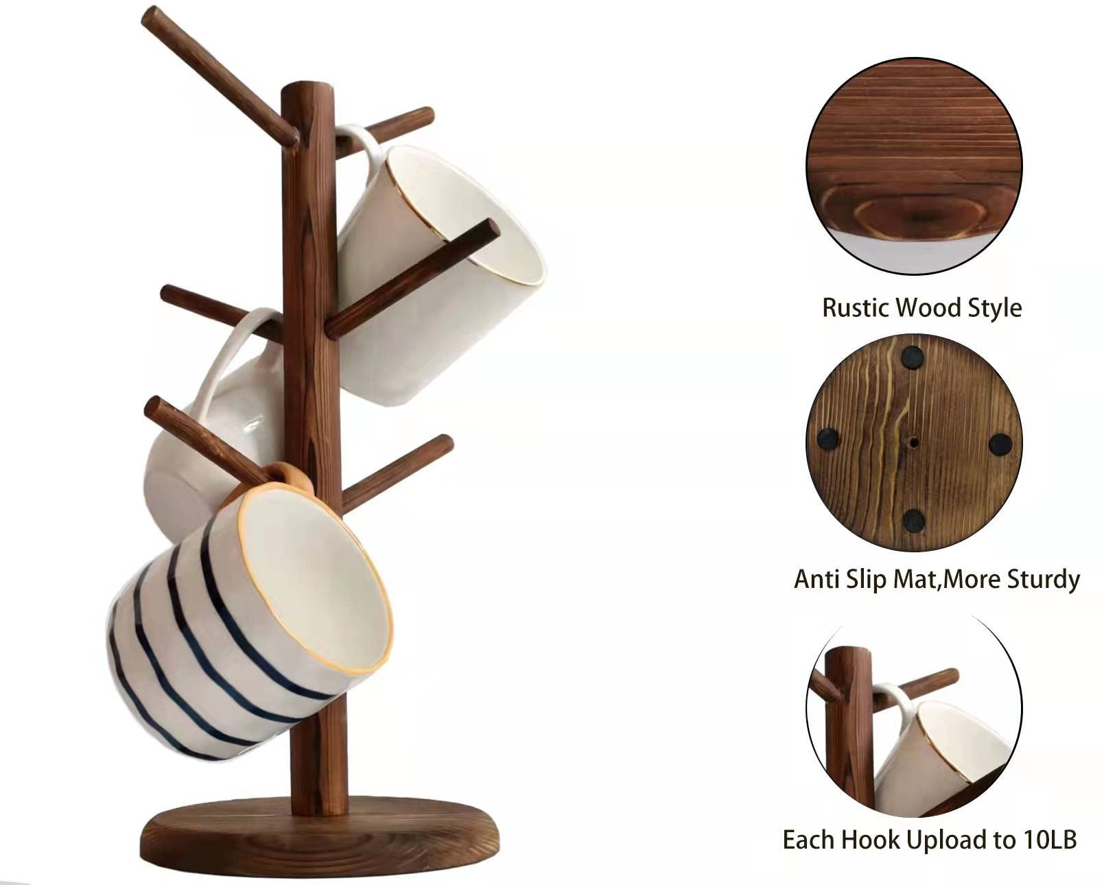 Dorhors Mug Holder Tree,Coffee Cup Holder with 6 Hooks, Wood Mug Rack for Counter,Coffee Bar Acce... | Amazon (US)