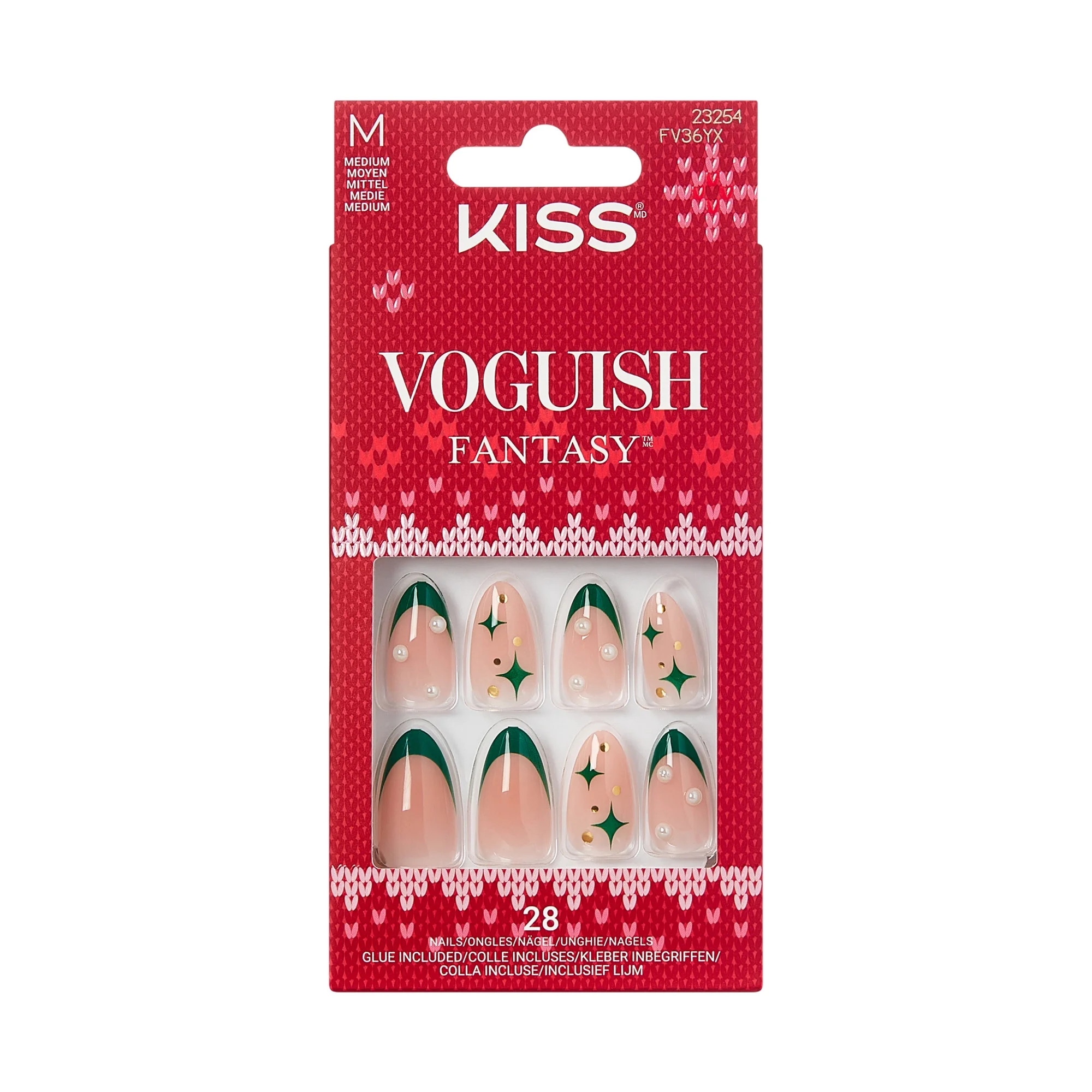 KISS Voguish Fantasy Holiday Press On Nails Almond, 'Snowy Memories', Green, Medium, 28 Count | Walmart (US)