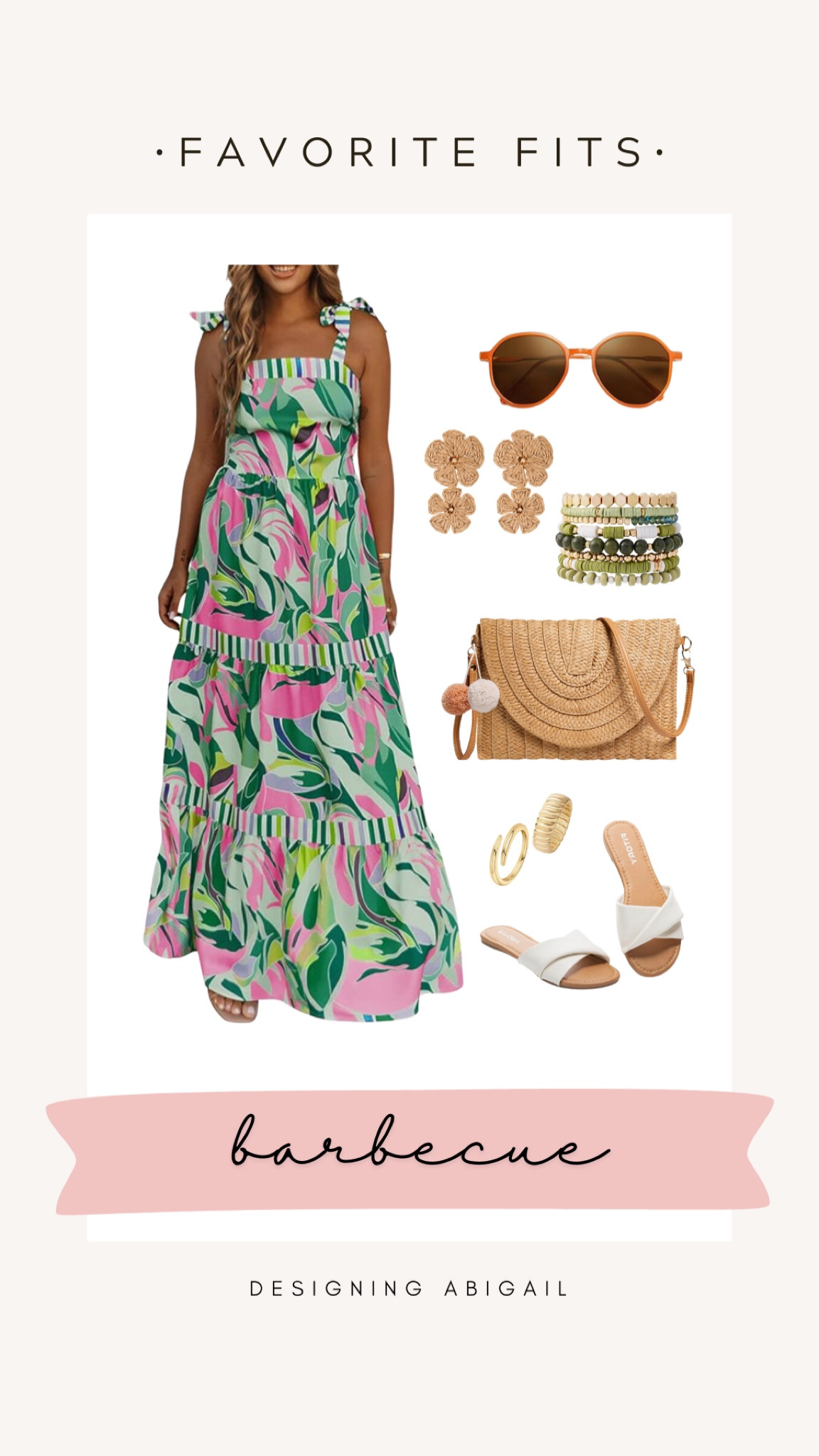 Grab this bright Labor Day outfit for your final days of summer! Love love love the sophistication of this dress and all the gorgeous pinks and greens. Perfect for a sunny day with your kids at a BBQ. ☀️

Trendy outfit, mom outfit, easy outfit, summer, fall, coastal, barbecue, grill, outdoor, style, effortless, style it, grwm 

#LTKStyleTip #LTKOver40 #LTKFindsUnder50