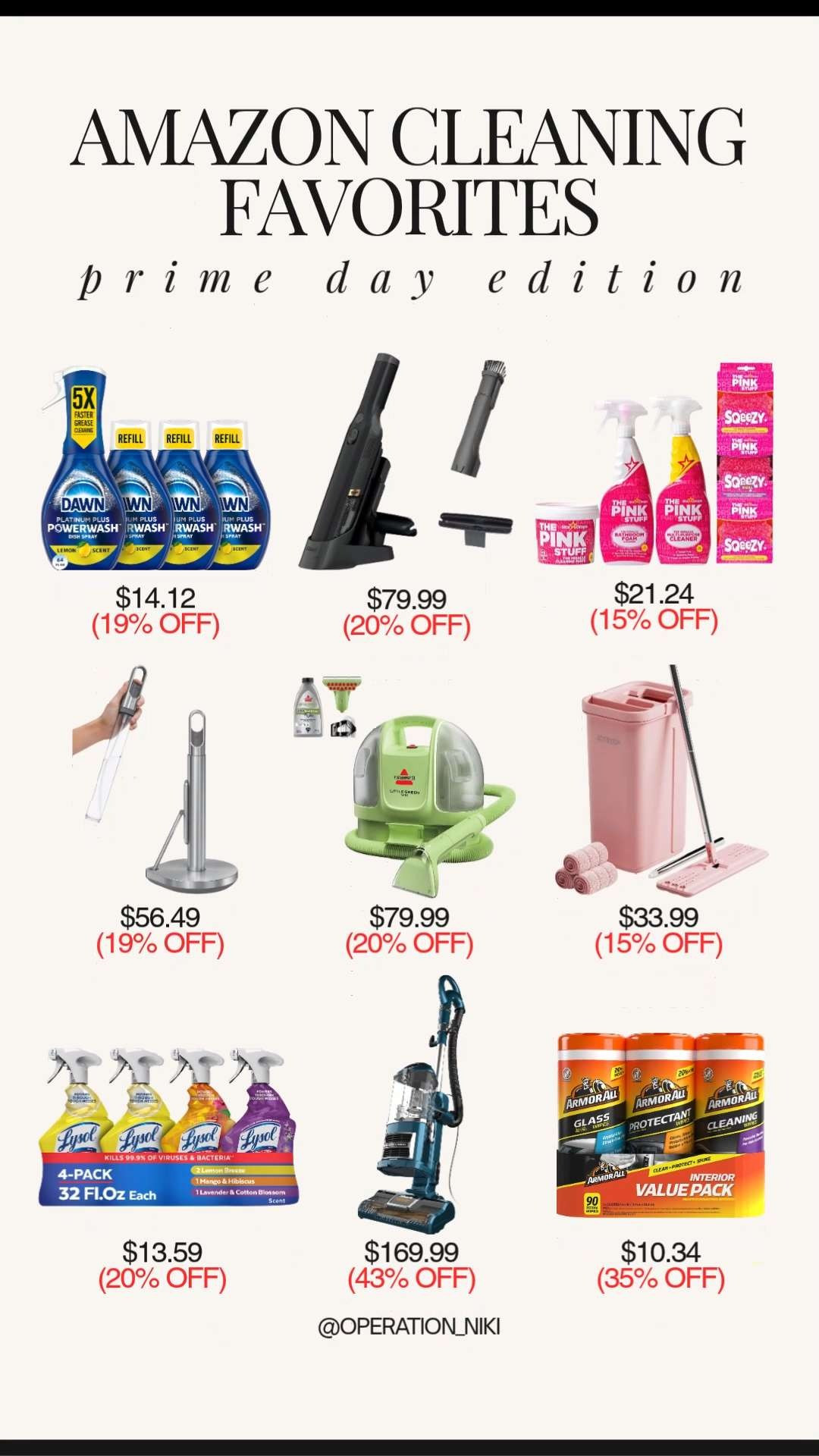 The wait is officially over because Amazon Prime Day deals are officially live! 🛍️ There is truly nothing better than stocking up on premium cleaning supplies to keep your home feeling pristine, refreshed, and completely organized. ✨

This special lineup features the ultimate heavy-hitters for your next deep cleaning reset, all on a major discount. From powerful upright and handheld vacuums to portable carpet cleaners, aesthetic mop and bucket systems, and beloved staples like Dawn Powerwash, Lysol, and The Pink Stuff, this collection makes tackling chores entirely smooth and satisfying. These exclusive savings will not last long, so make sure to check out the links below and score these incredible Prime Day deals before they sell out! 🌟
Shop the entire cleaning selection linked below! 🛒

Follow for more @OPERATION_NIKI on IG, TikTok, & Facebook

#AmazonFinds #PrimeDay #CleaningRoutine #OperationNiki #PrimeDayDeals #HomeReset #AmazonHome #DeepCleaning #CleaningProducts #ShoppingHaul 

 #LTKHome #LTKSaleAlert