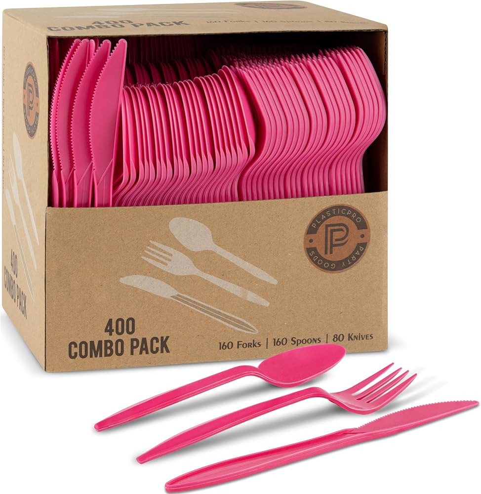 PLASTICPRO 400 Pack Disposable Plastic Utensils Assorted Colored Cutlery Combo Set Forks Spoons K... | Amazon (US)