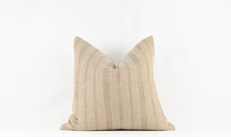 Tina- Tan and Ivory Striped Woven Cotton Pillow Cover | Etsy (US)