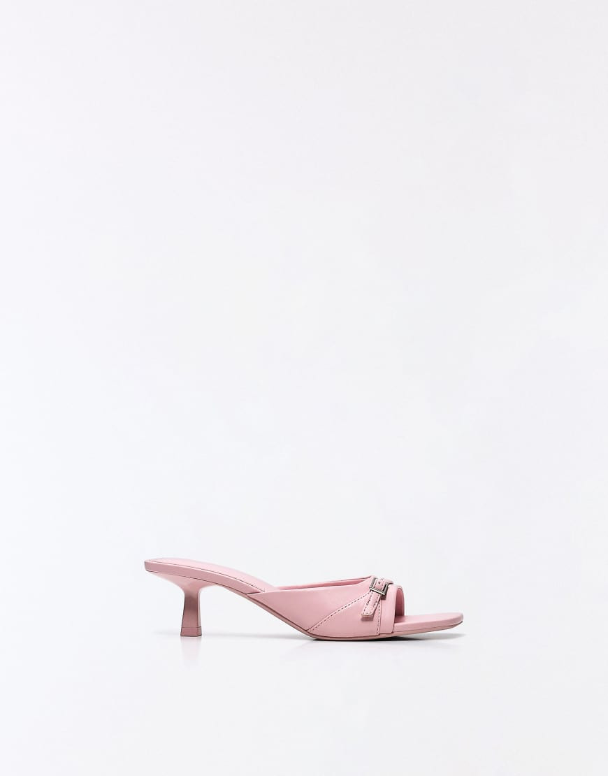 Bershka Heeled mules with buckle in pink | ASOS (Global)