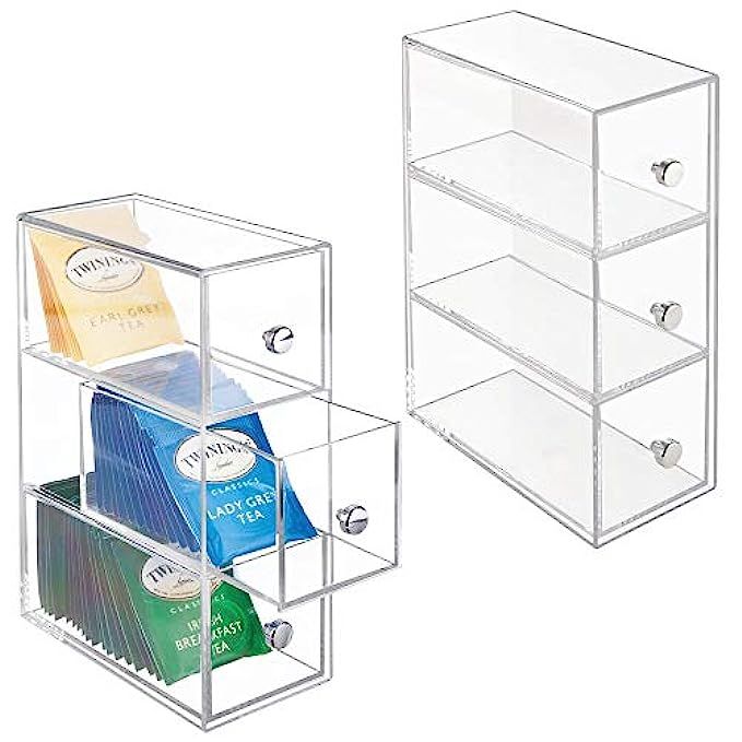 mDesign Plastic Kitchen Pantry, Cabinet, Countertop Organizer Storage Station with 3 Drawers for Cof | Amazon (US)
