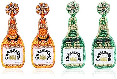 Dvacaman 2 Pairs Beaded Fun Champange Bottle Earrings Sets for Women Girls Handmade Bead Champagne B | Amazon (US)