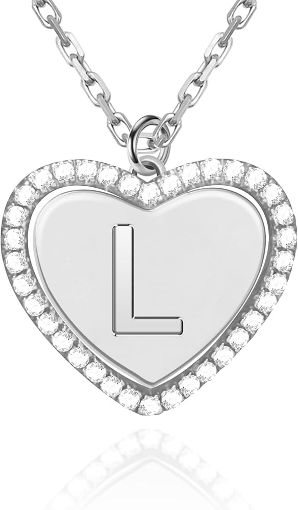 Heart Initial Pendant Necklace,18K Gold Plated S925 Sterling Silver Hypoallergenic 26 Letters Alp... | Amazon (US)