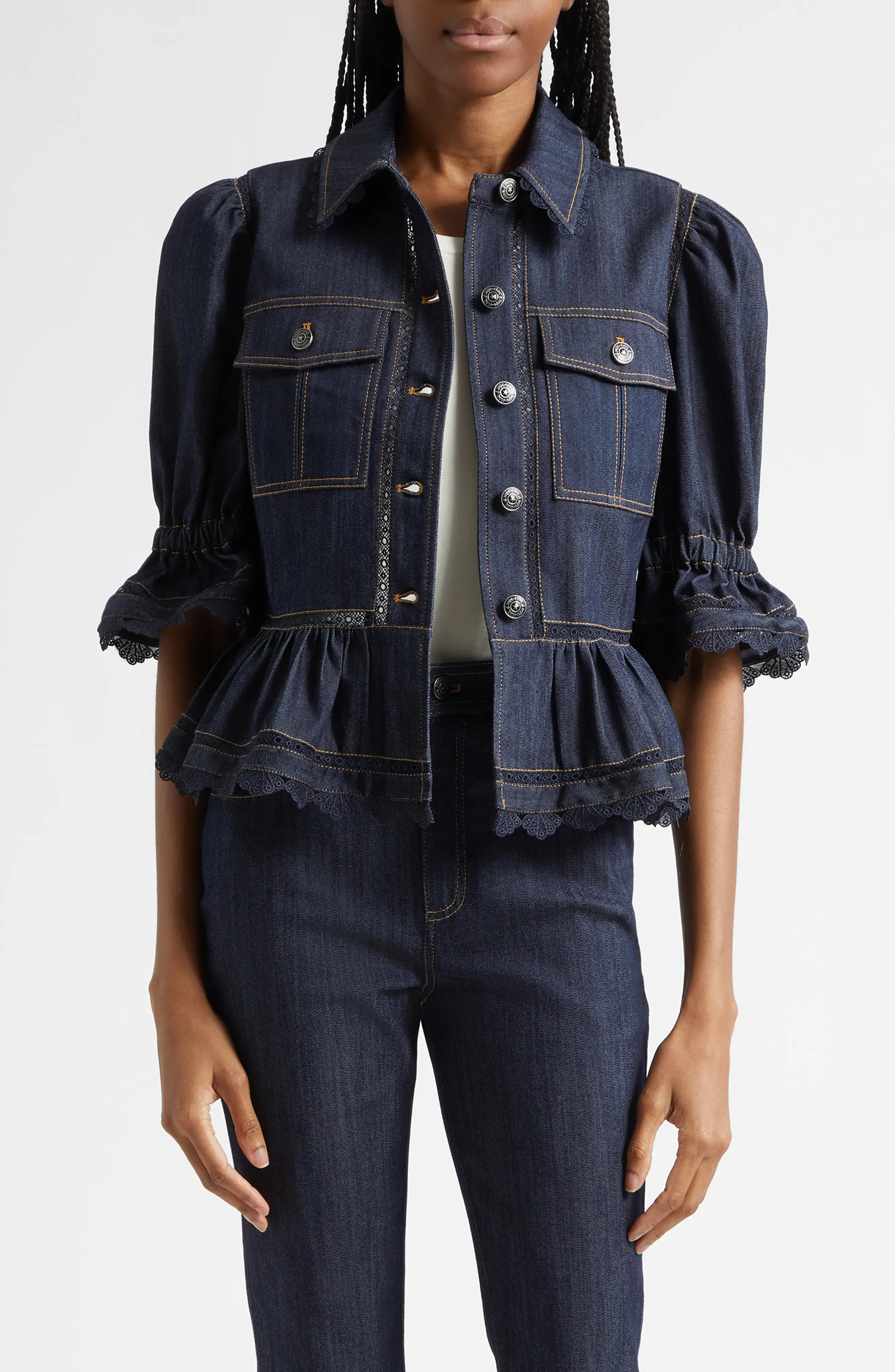 Cinq \u00e0 Sept Guipure Lace Trim Peplum Jacket (Women) | Nordstrom | Nordstrom