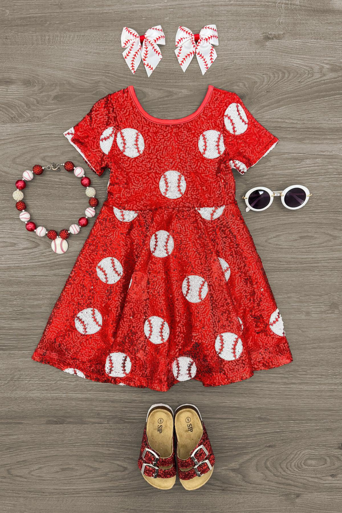 Red Sequin Baseball Dress | Sparkle In Pink