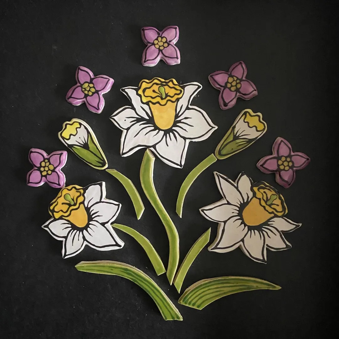 Handmade mosaic ceramic Daffodil flower tiles, mosaic clay tile | Etsy (US)
