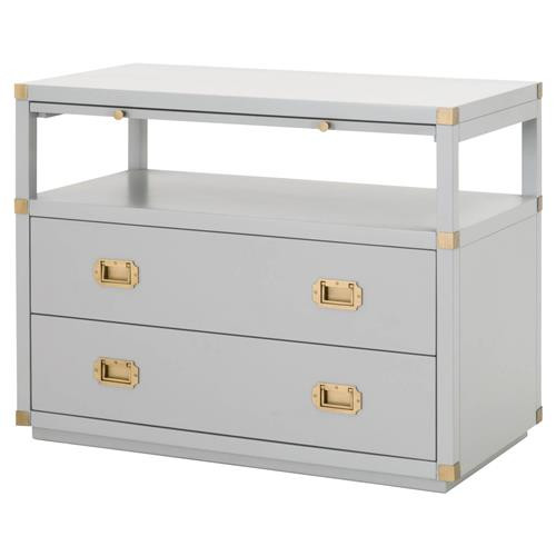 Bobby Modern Grey Solid Acacia Wood Brushed Gold Pulls 2 Drawer Nightstand | Kathy Kuo Home
