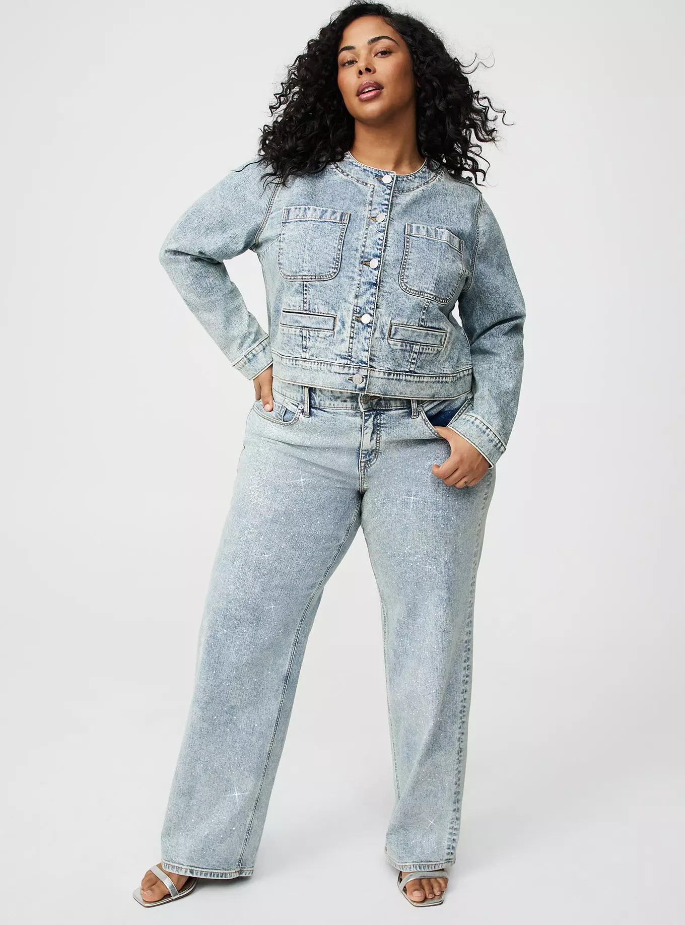 Perfect Wide Leg Glitter-Coated Jean | Torrid (US & Canada)