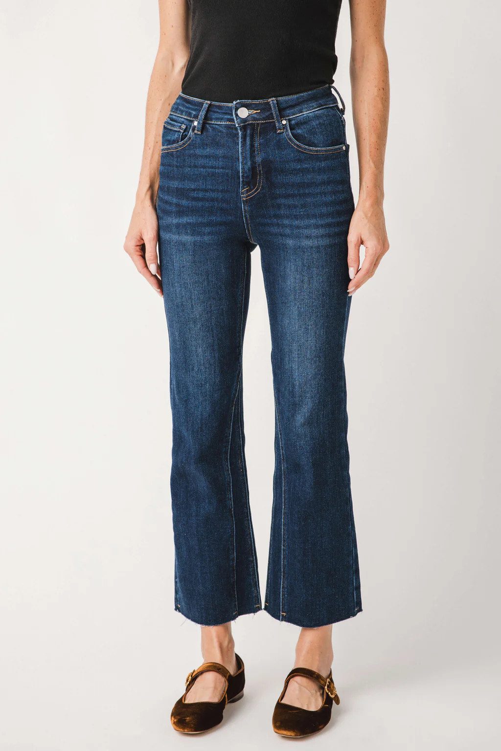 Risen Aspen Twisted Seam Ankle Flare Jeans | Social Threads