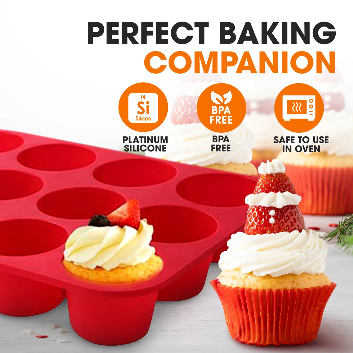 Set of 3 Nonstick Silicone 12-Cup Muffin Pans for Easy Baking and Cleaning | Wayfair North America