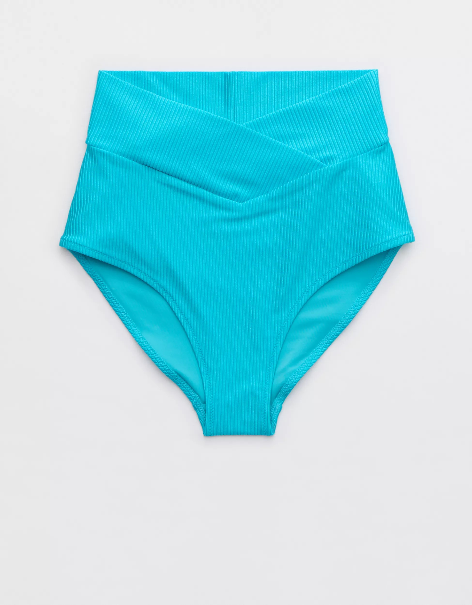 Aerie Shine Rib Crossover High Waisted Bikini Bottom | Aerie