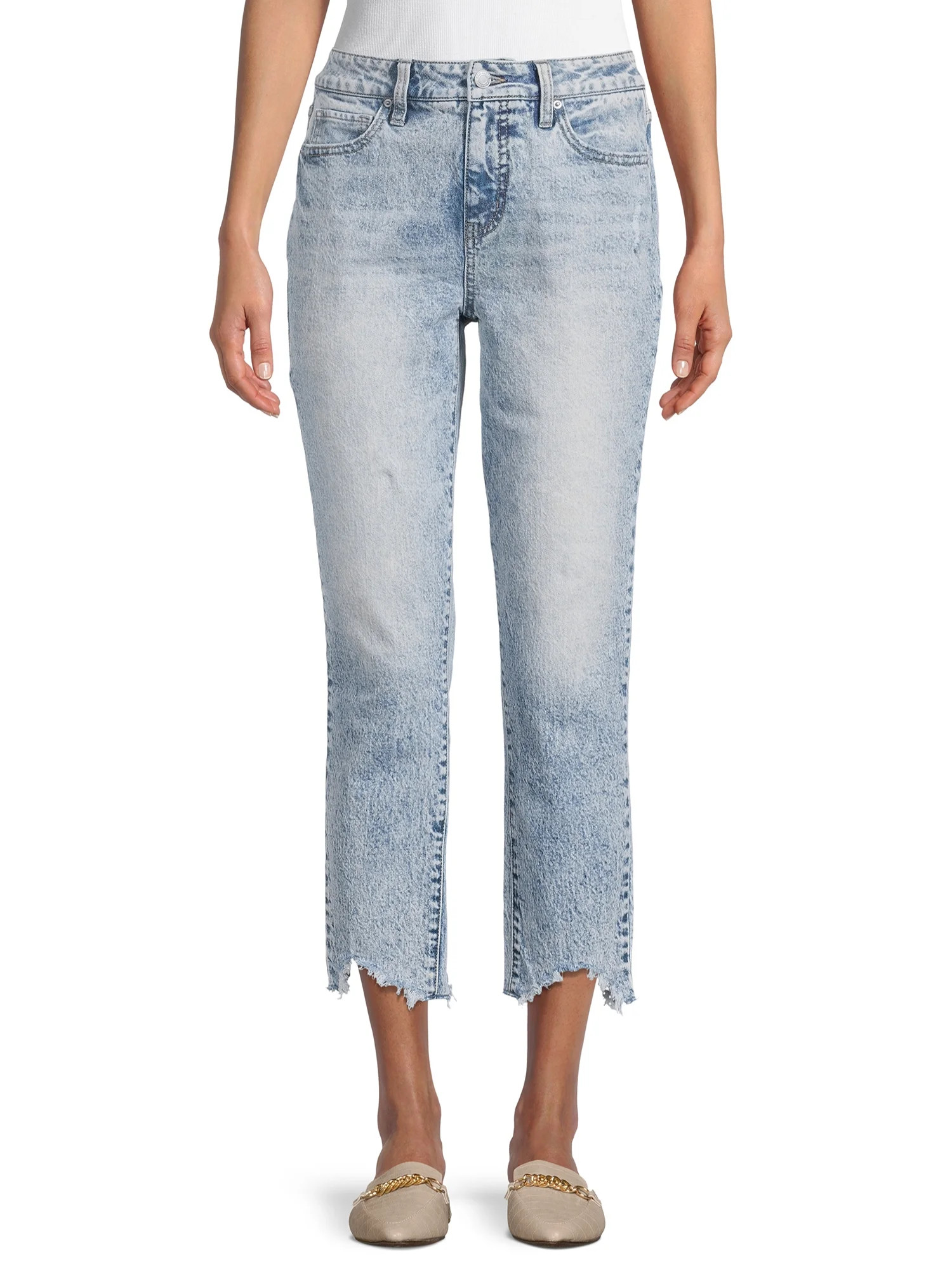 Time and Tru Women's Boyfriend Jeans with Sharkbite Hem | Walmart (US)