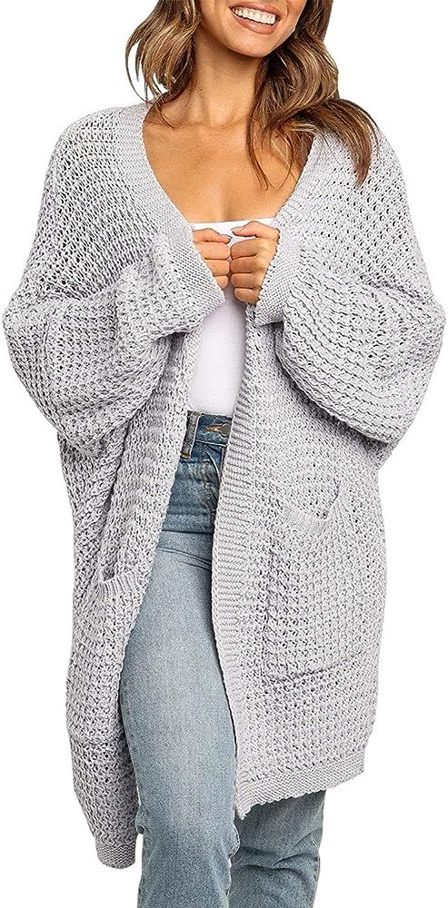 YIBOCK Womens Kimono Long Batwing Sleeve Open Front Chunky Cable Knit Cardigan Sweater with Pocke... | Amazon (US)