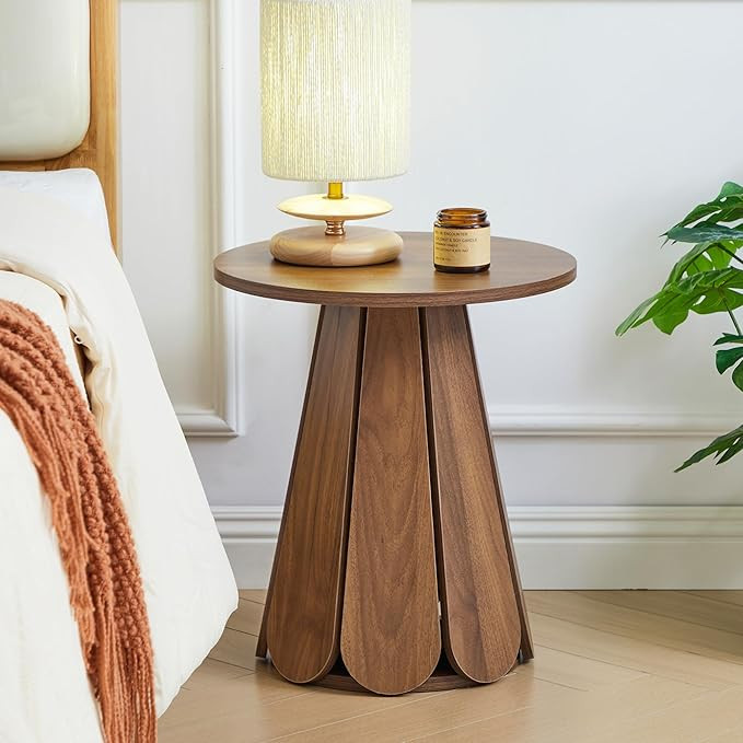 Round End Table Nightstand, Mid Century Modern Side Table, Circle Bedside Tables Wood Night Stand... | Amazon (US)