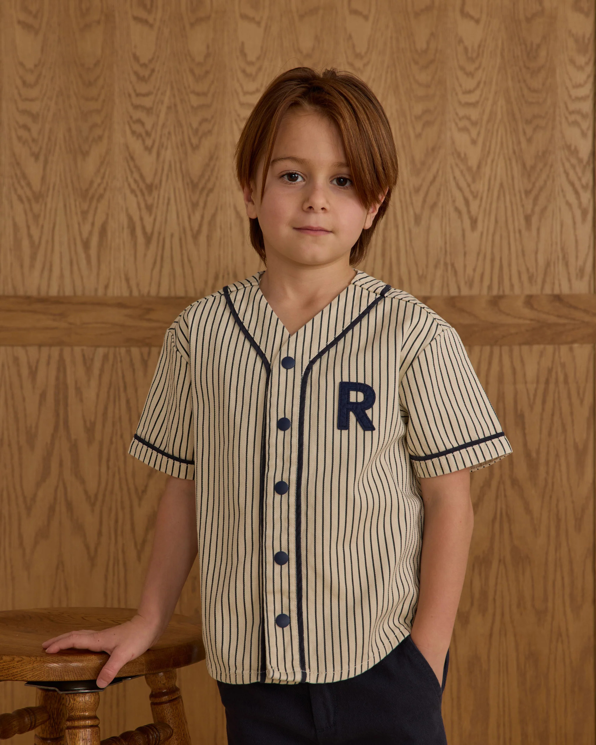 Baseball Shirt || Navy Pinstripe | Rylee + Cru