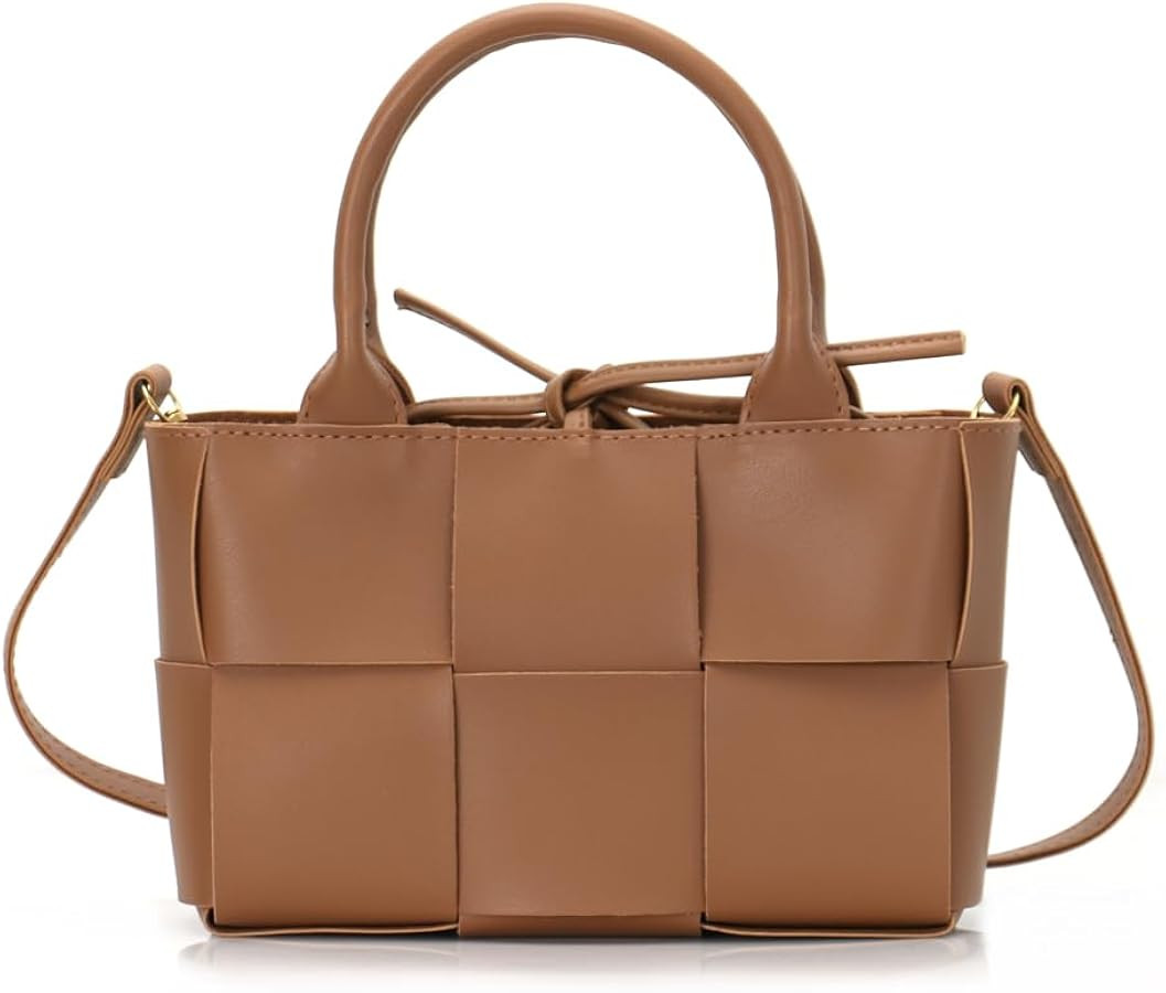 Women Woven Tote Small Crossbody Bag, Weave Handbag Shoulder Bag Built-in Zipper Pursewith Detach... | Amazon (US)