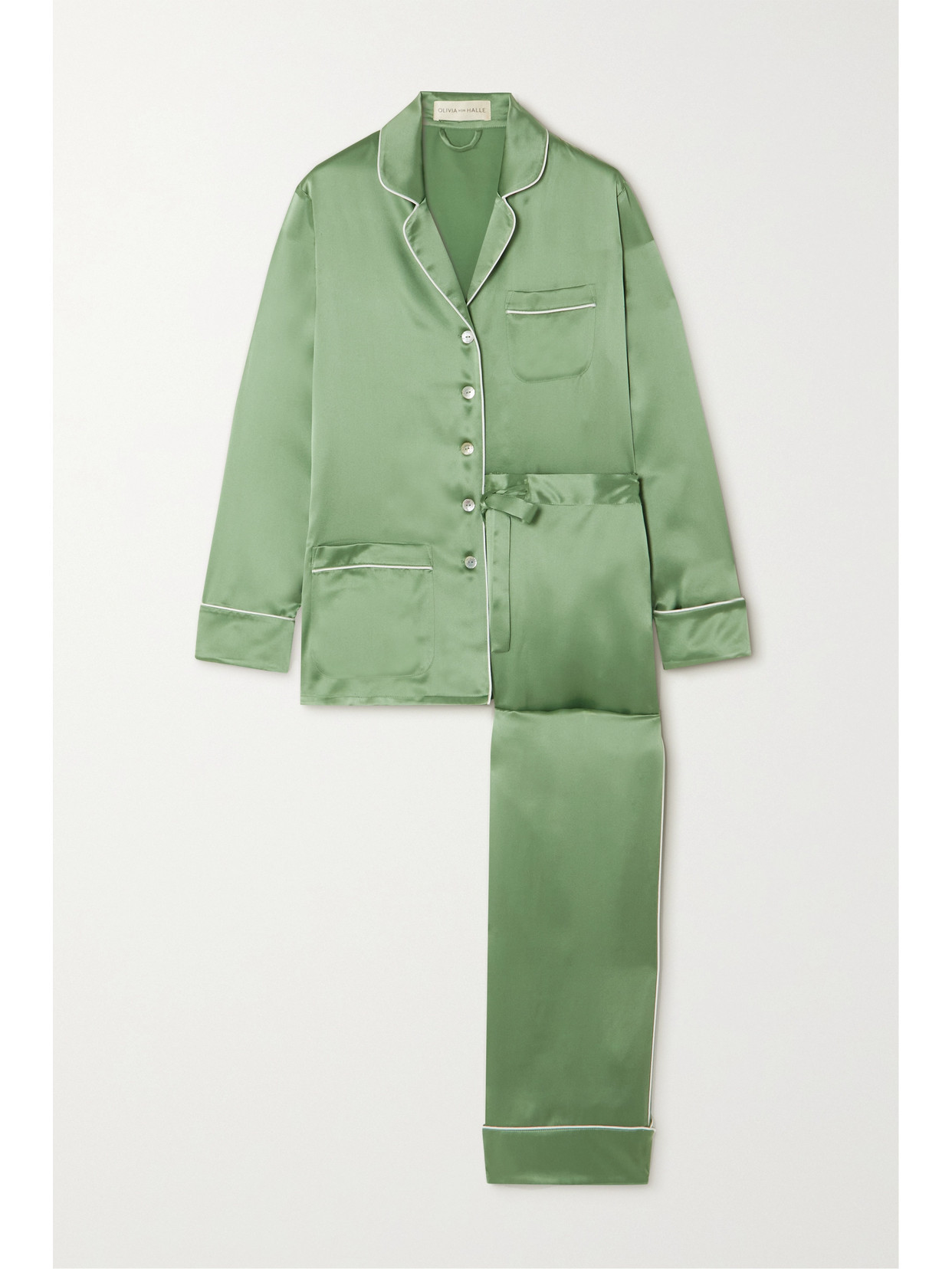 Olivia von Halle - Coco Vineyard Silk-satin Pajama Set - Green | NET-A-PORTER (US)