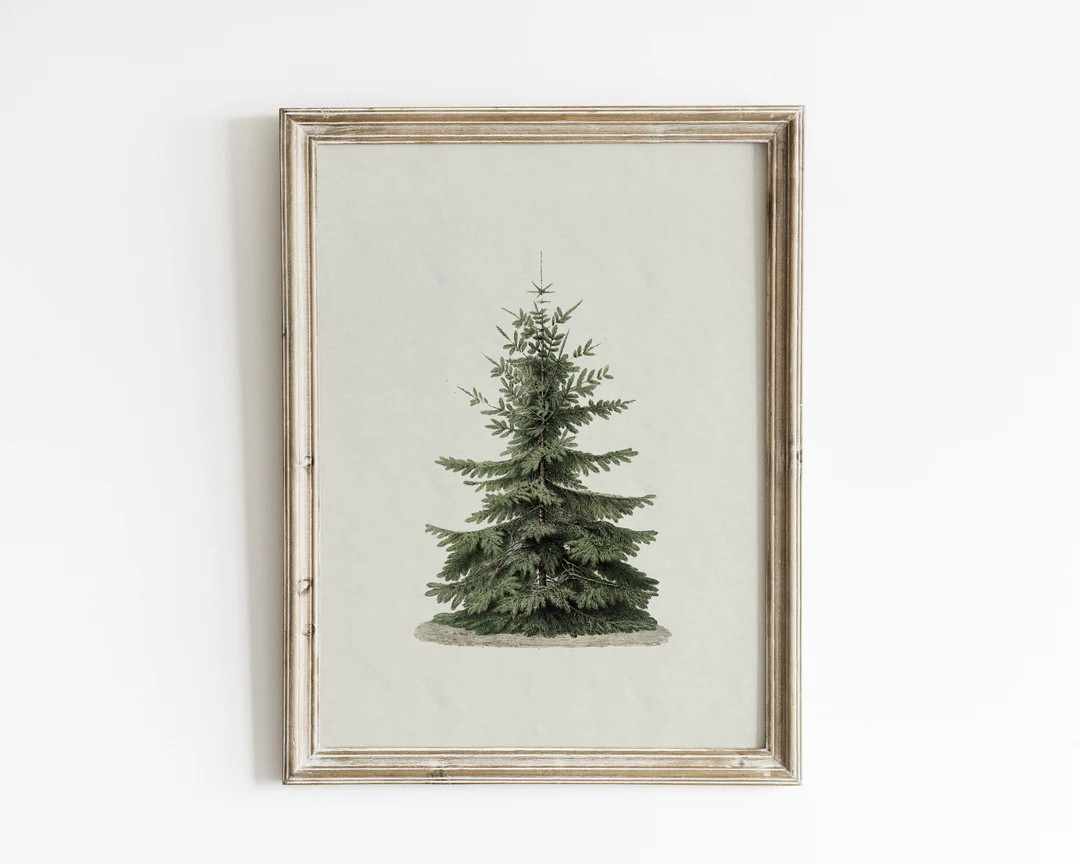 Christmas tree art, Vintage Christmas art print, Evergreen tree art print, antique holiday wall a... | Etsy (US)