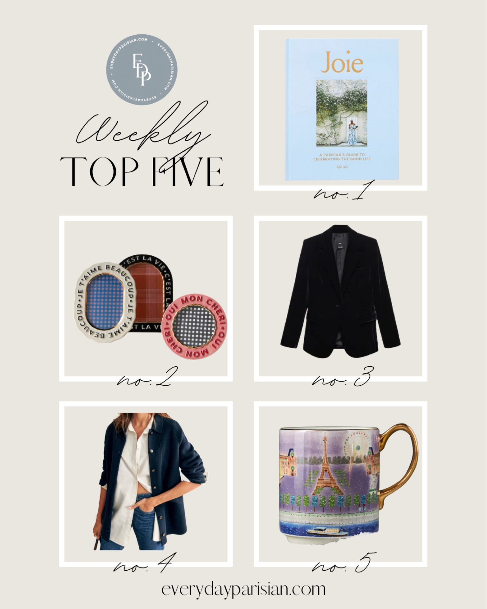 This week’s best sellers include great holiday gift items including Joie book, the Anthropologie Paris mug, and adorable picture frames. 

#LTKSeasonal #LTKHoliday