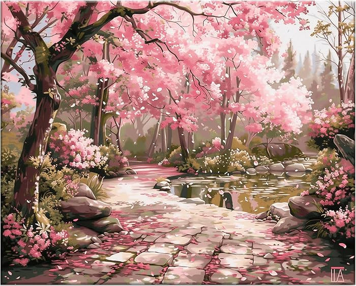 Number Artist Serene Sakura Stone Path Paint by Numbers Kit for Adults Beginner \u2013 DIY Acryli... | Amazon (US)