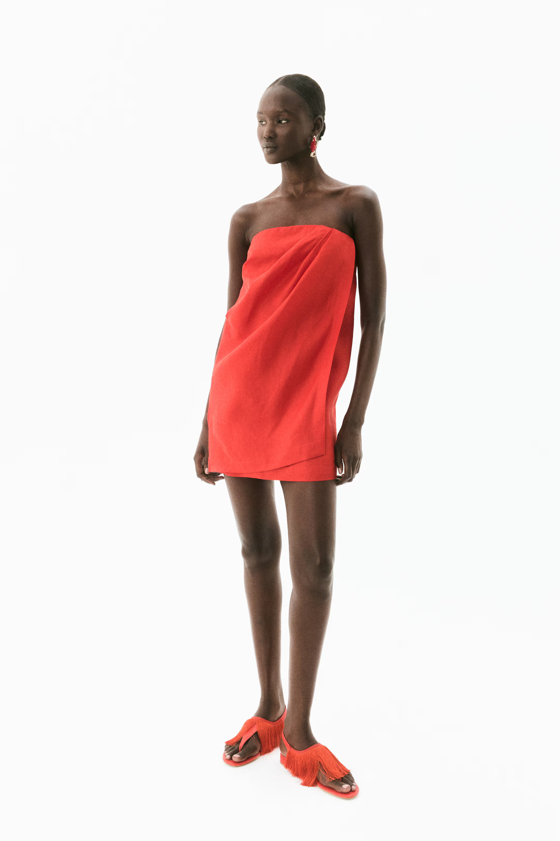 Linen Bandeau Dress - Bright red - Ladies | H&M US | H&M (US + CA)